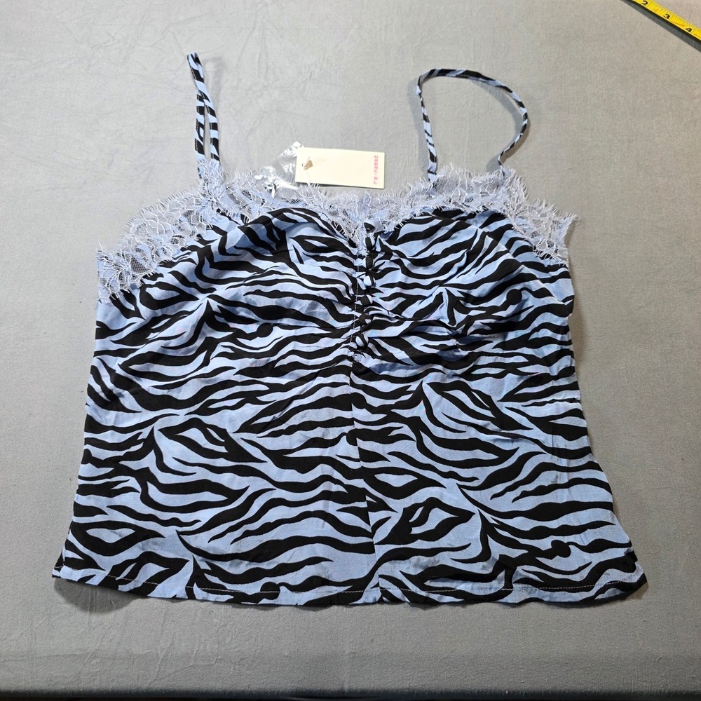 Re:named Zebra Print Lace Trim Camisole Top Blue Black T2461 Small NEW